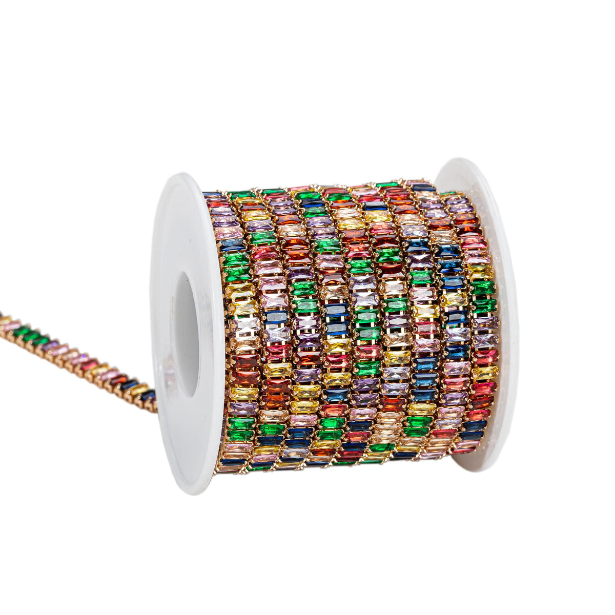 Rectangle Zircon Rhinestones Close Chain Beaded Trim for Sewing Crafts,DIY Decoration(Rainbow Crystal) - 1 Yards