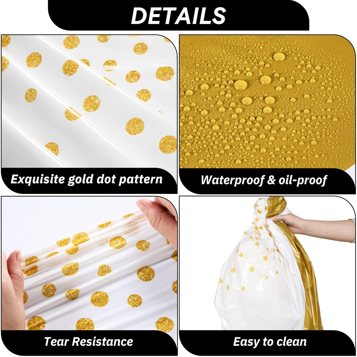 84inch Round Disposable Polka Dot Cover, White, Gold, 6 Pcs