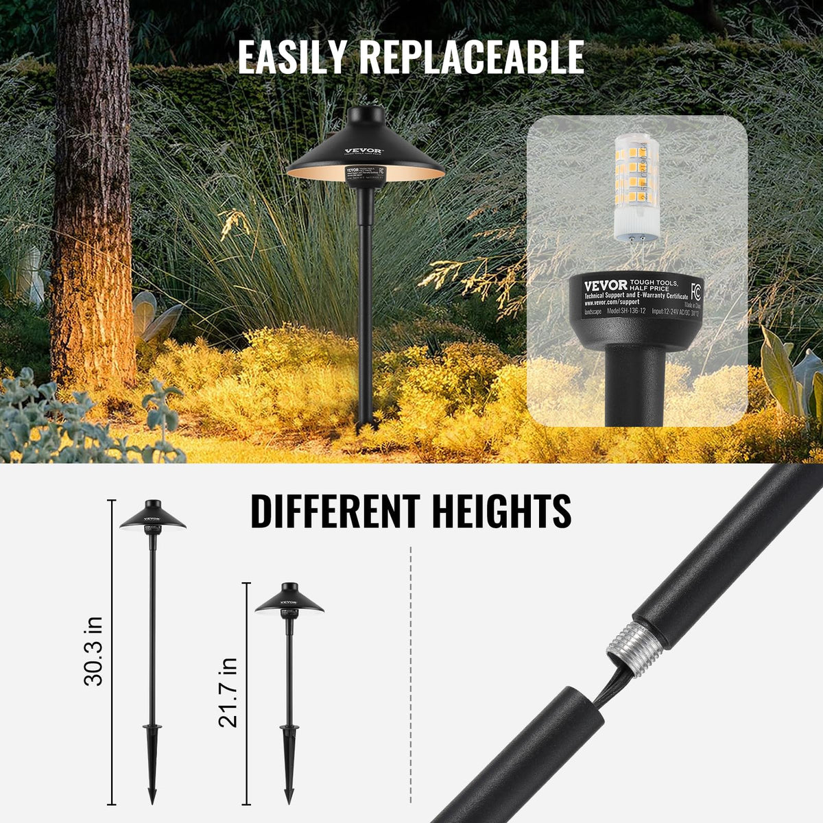 12 Pack Low Voltage Landscape Path Lights, 3W /DC Outdoor LED Pathway Lighting, 3000K Warm White