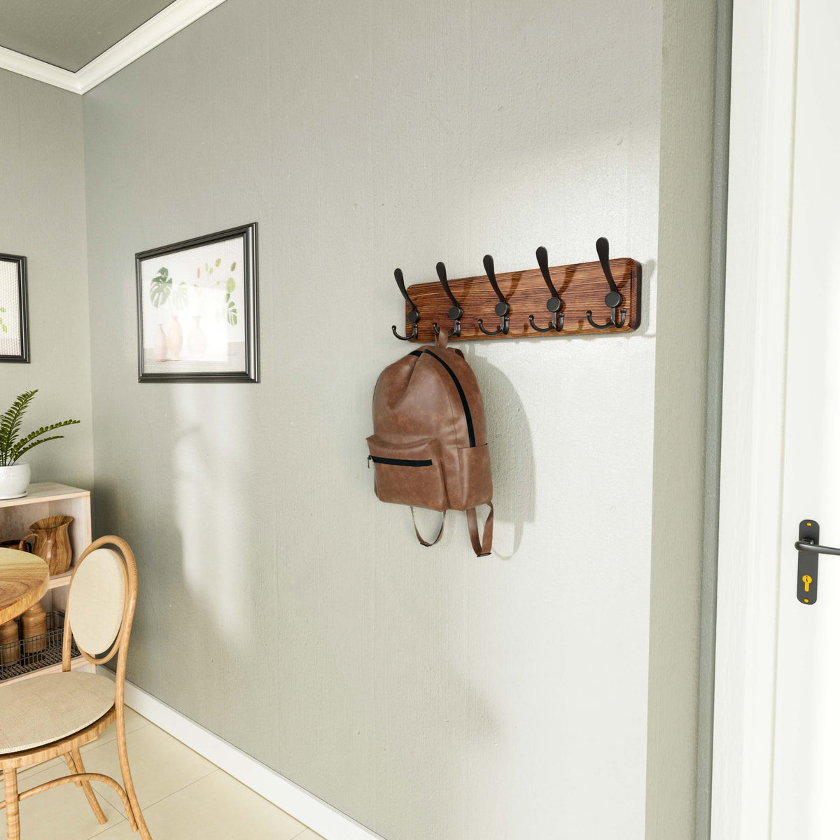 Rustic Coat Rack Wall Mount, 16" Stud Spacing, Solid Wood, Brown