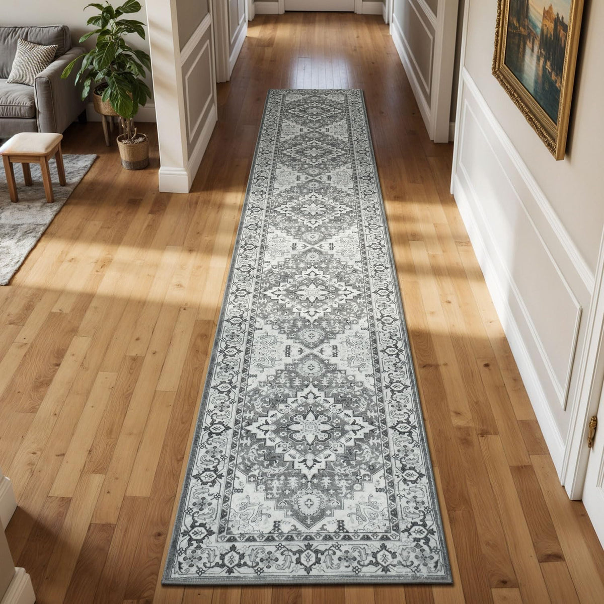 Runner Rug, Washable Entryway Rugs, Grey White