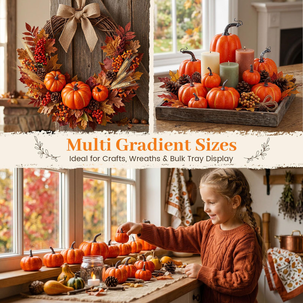 14 PCS Pumpkin Decor, Artificial Foam Fake Orange Pumpkins