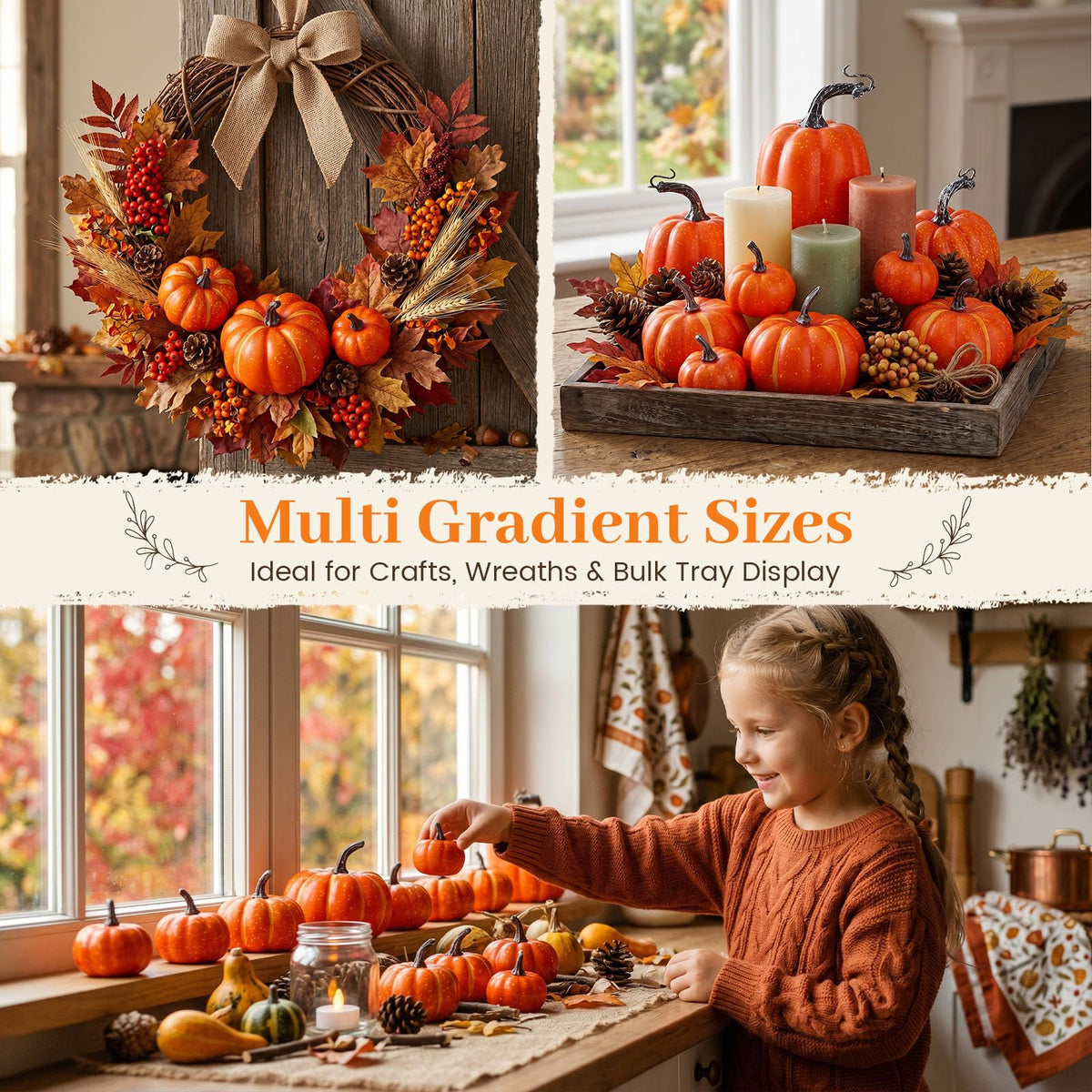 14 PCS Pumpkin Decor, Artificial Foam Fake Orange Pumpkins