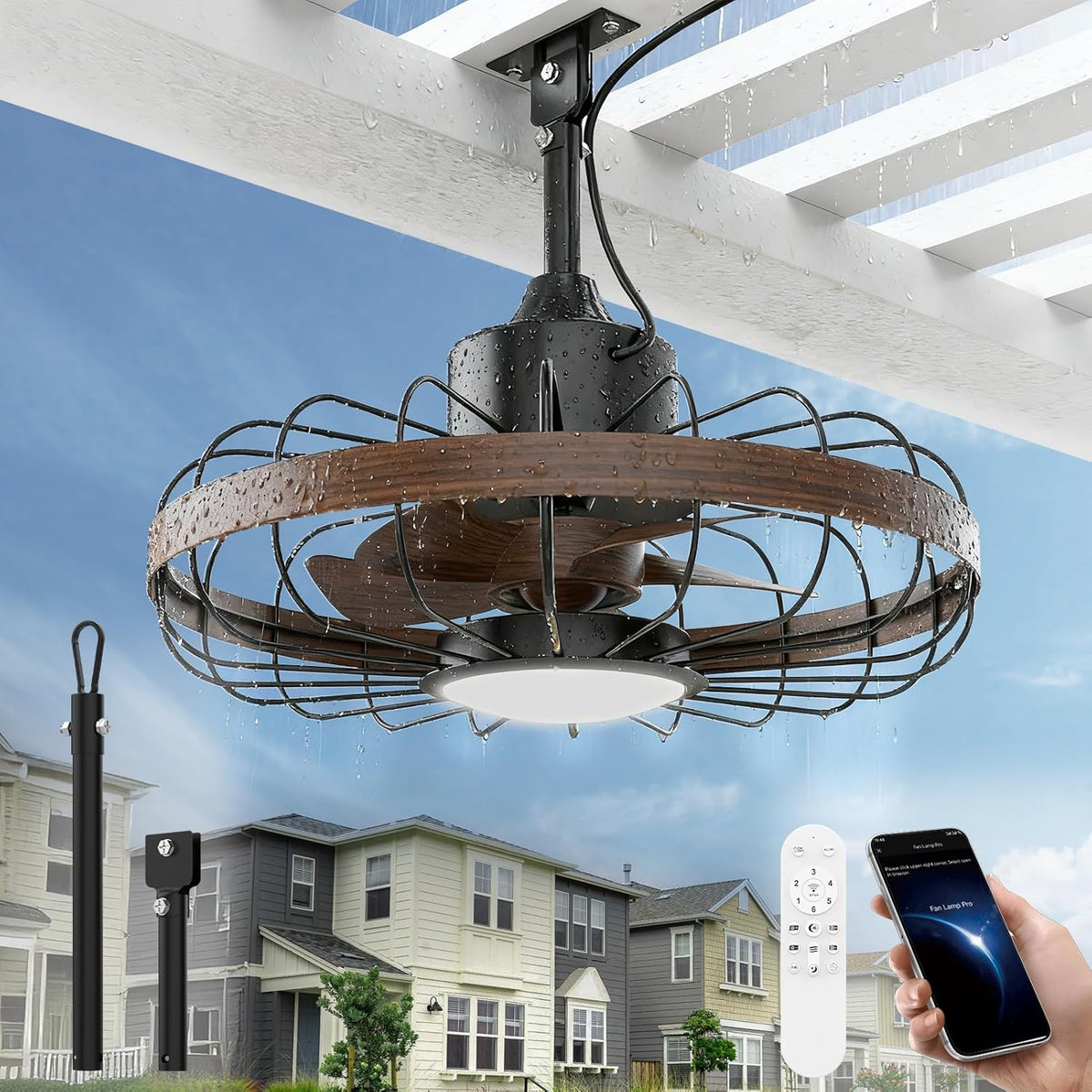 18" Outdoor Smart Ceiling Fan with Light & Remote