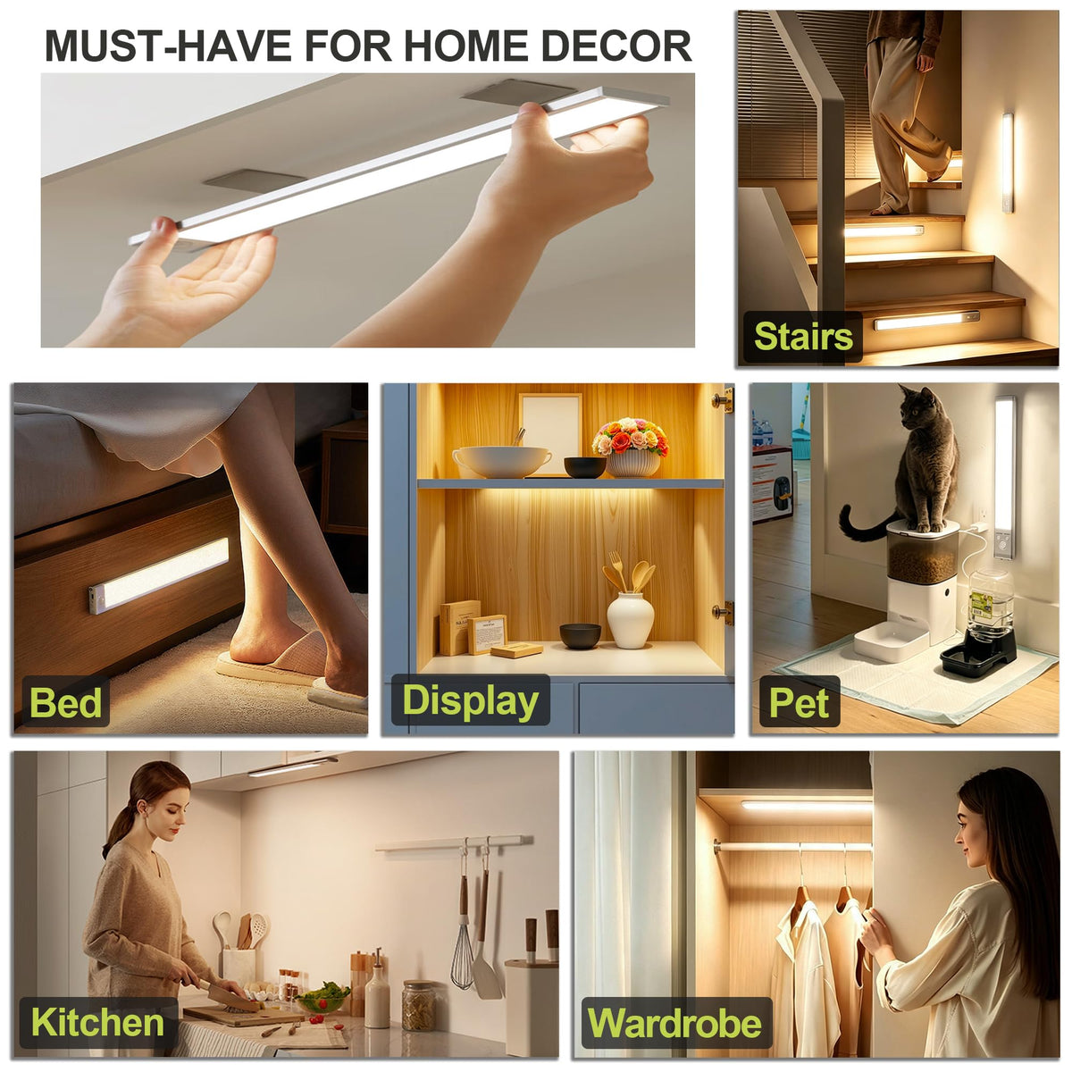 4 Pack Under Cabinet Lighting, 12in Rechargeable Motion Sensor Light Indoor