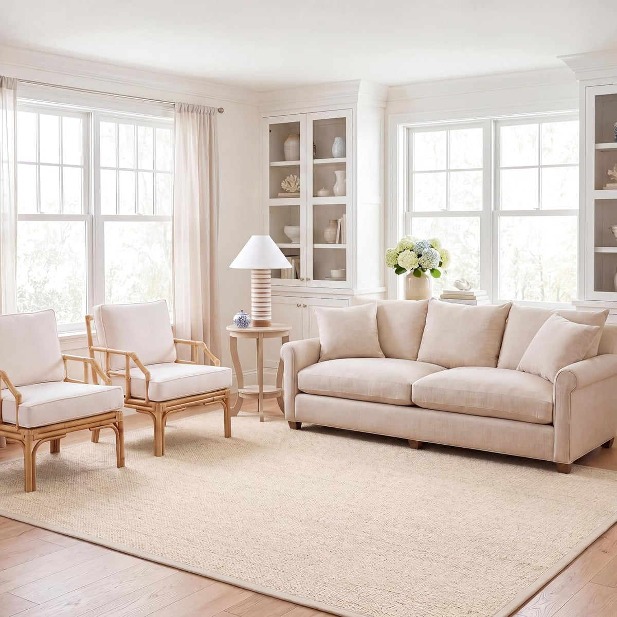 Area Rug - Natural Fiber Collection - Large - Light Grey, Sisal & Wool, Woven Design with Border (NF475C)