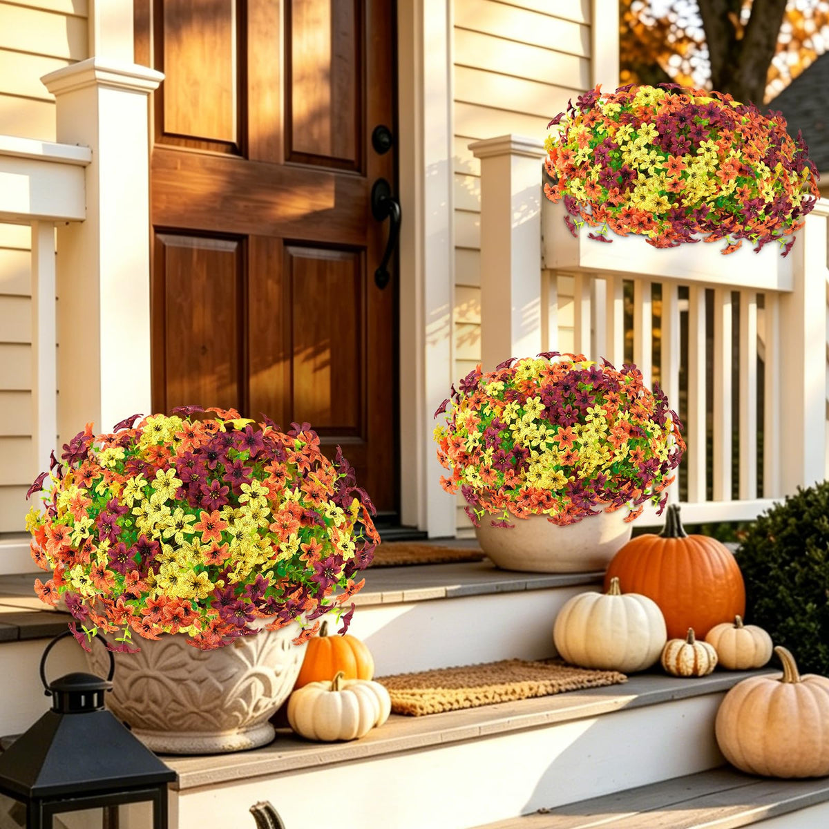 Artificial Fall Flowers for Outdoors, 12 PCS UV Resistant Faux Daisy Mums