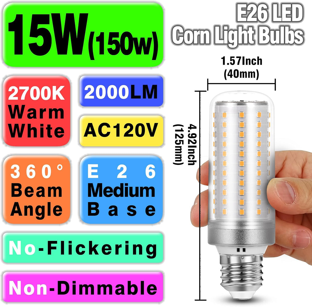 E26 LED Light Bulbs 150 Watt Equivalent 2000 lm,2700K Warm