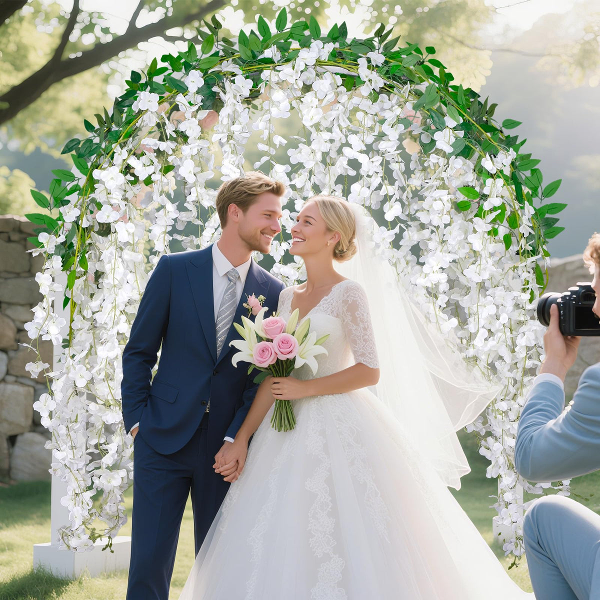 Wisteria Hanging Flowers Garland, Artificial Wisteria Garland White Fake Wisteria Flower for Wedding Arch Wall