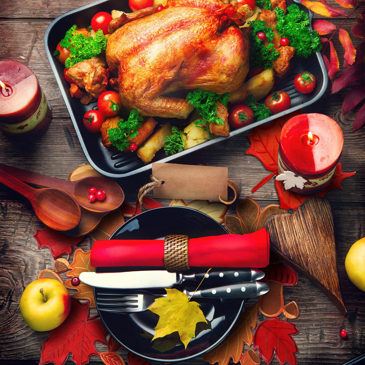12 Pcs Fall Thanksgiving Placemats and Coaster Set of 6, 11 x 17 in