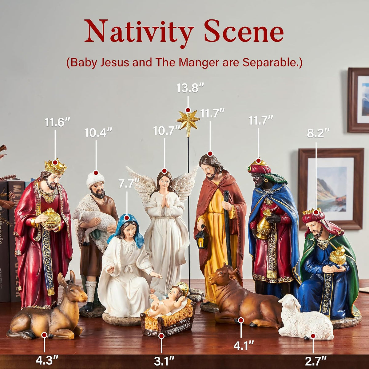 Nativity Sets for Christmas Indoor Set of 13 Pieces 11.8 Inches