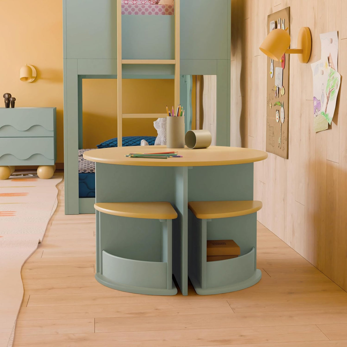 Nessa Nesting Play Table in Light Sage/Honey