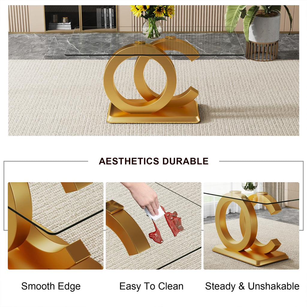 Modern Dining Table Set for 6, 7 Piece Dining Table Chairs Set for 6, Glass Table Top and MDF Base, Rectangular Dining