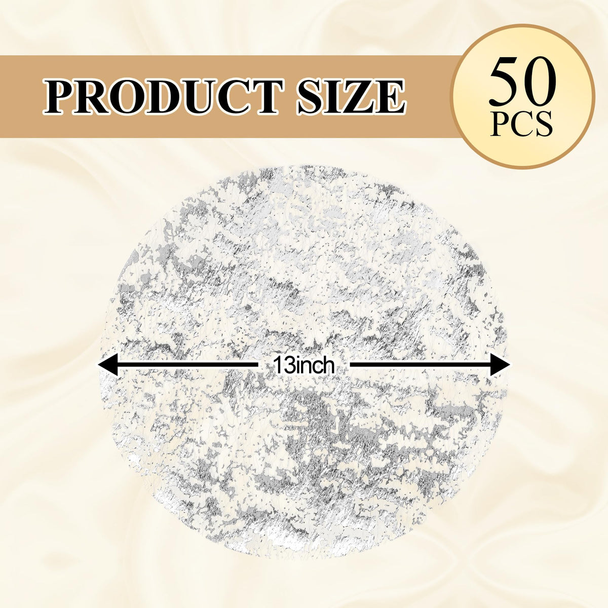 50 PCS Silver Disposable Round Placemats 13 Inch Metallic Foil Mesh Charger Place Mats Silver Doilies for Dining