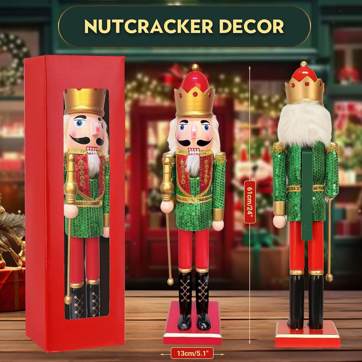 24Inch Wooden Soldier Nutcracker Christmas Decor - Festive Christmas Nutcracker Gift, Winter Indoor Decoration