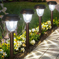 Solar Lights Outdoor, 6 Pack Brushed Stainless Steel Glass Solar Pathway Lights, Auto On/Off Long-Lasting Outdoor