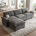 Modern L Shaped Sofa Couches , Modular Sectional Cloud Couch with Movable Ottoman, Comfy Chenille Sofa , Dark Gray