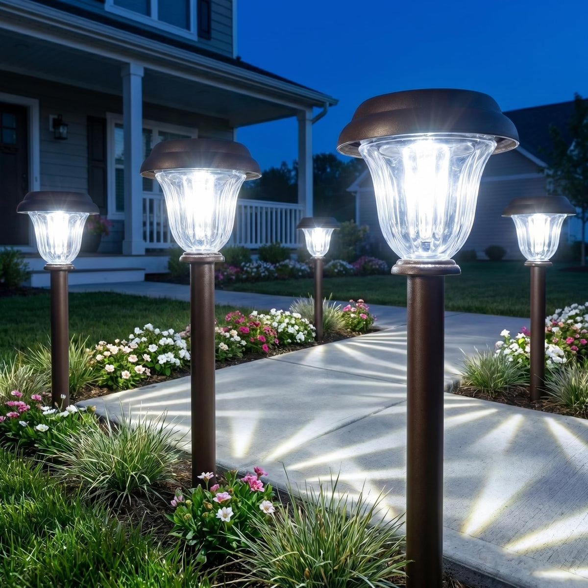 8 Pack Solar Lights Outdoor Pathway, Stainless Steel Glass Solar Garden Lights, Auto On/Off Long-Lasting Waterproof
