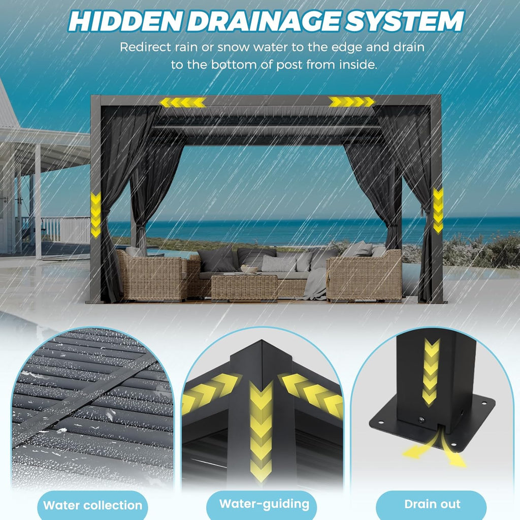 Outdoor Louvered Pergola 10' x 13', Aluminum Pergola with Adjustable Roof