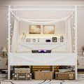 Canopy Bed Frame with Barn Door Storage Headboard, Beige