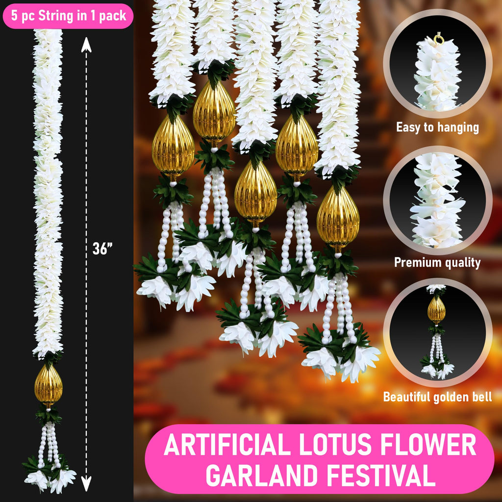 Diwali Decorations, 5 Pc Indian Decor Artificial Flower Garland 3Ft