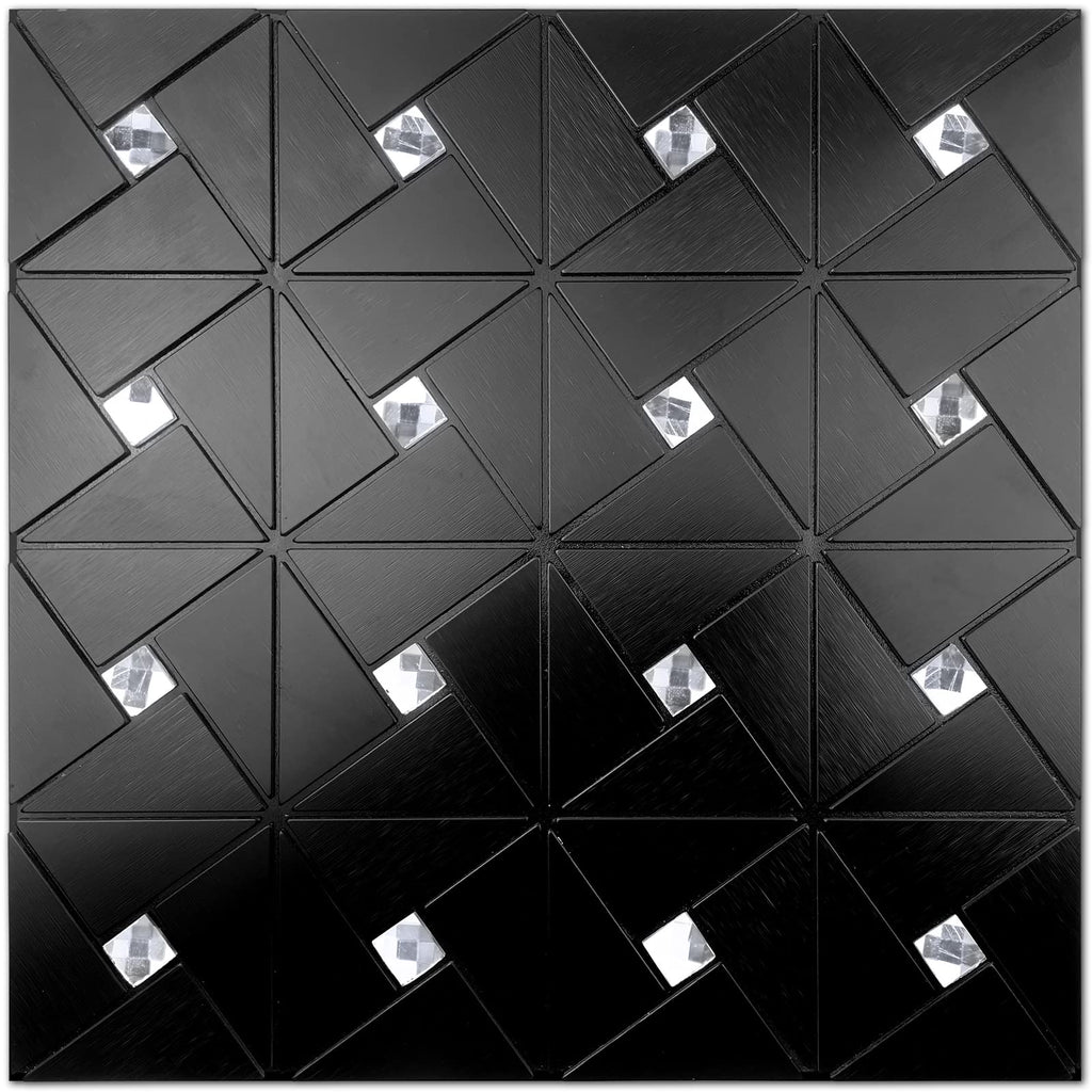 Black Mixed Glass Peel and Stick Backsplash Tile