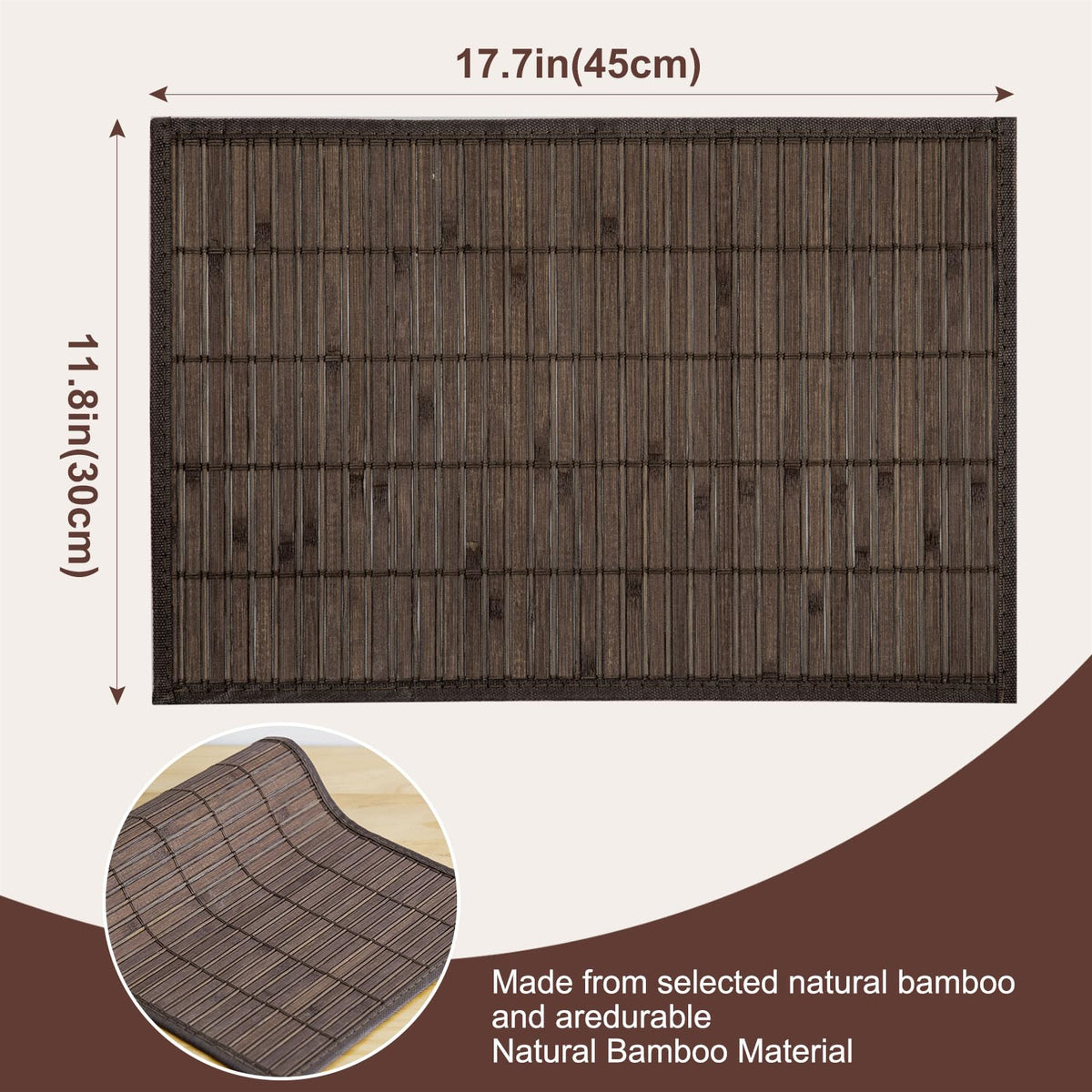 Bamboo Placemats Set of 4 with Fabric Border, Table Mats, Coffee