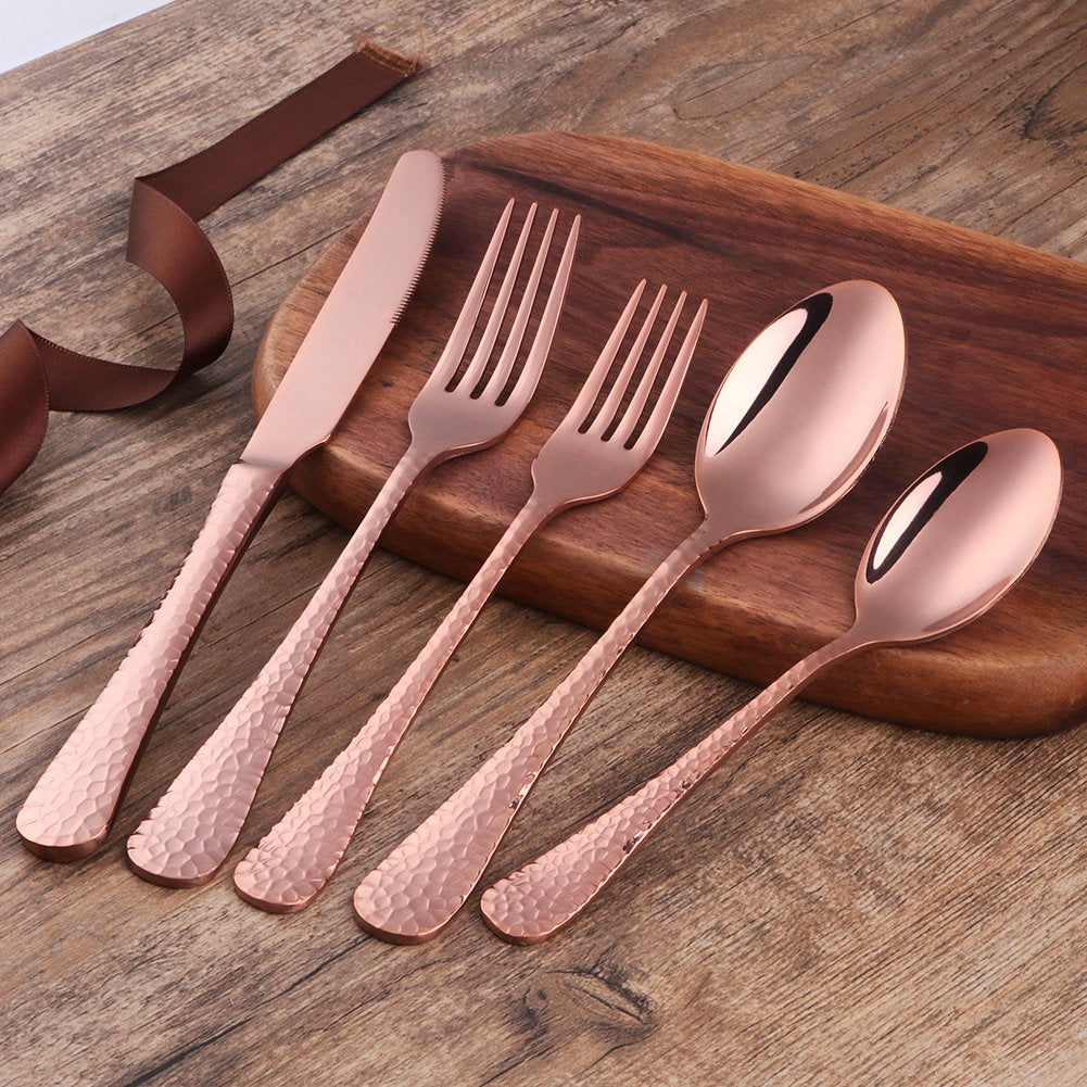 5-Piece Rose Gold Silverware Flatware Set Service for 1 Stainless Steel Cutlery Set Include Dinner Knife Table Fork