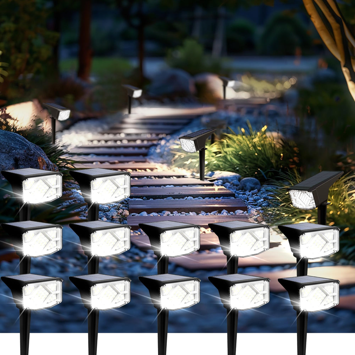 Solar Spot Lights Outdoor Waterproof 12 Pack Cool White