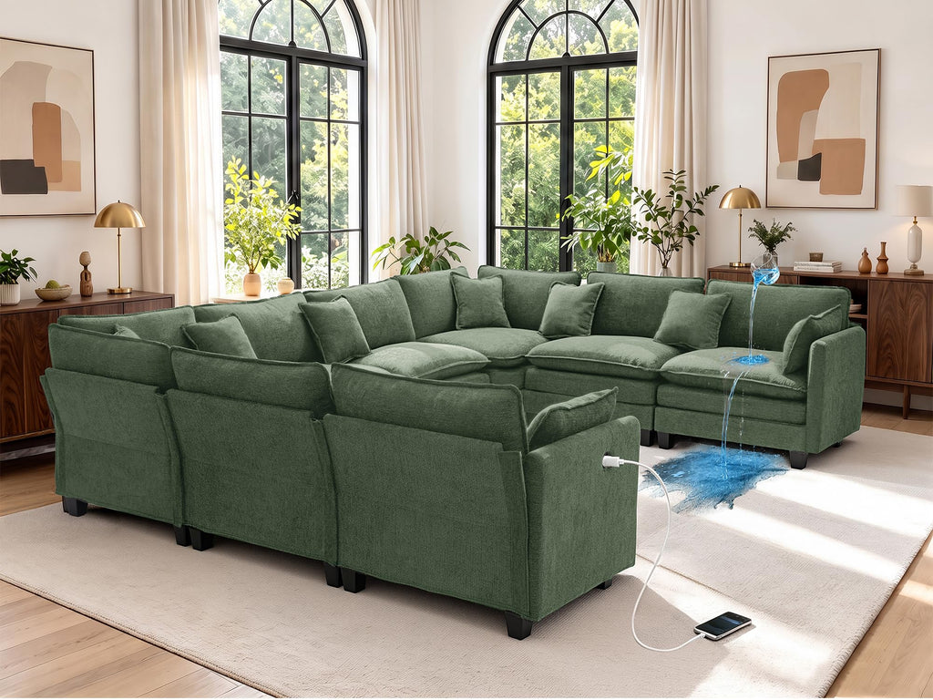 147" Oversized Modular Sectional Sofa with USB Charging Port, Water-Repellent Stain-Resistant Fabric, Deep Seat