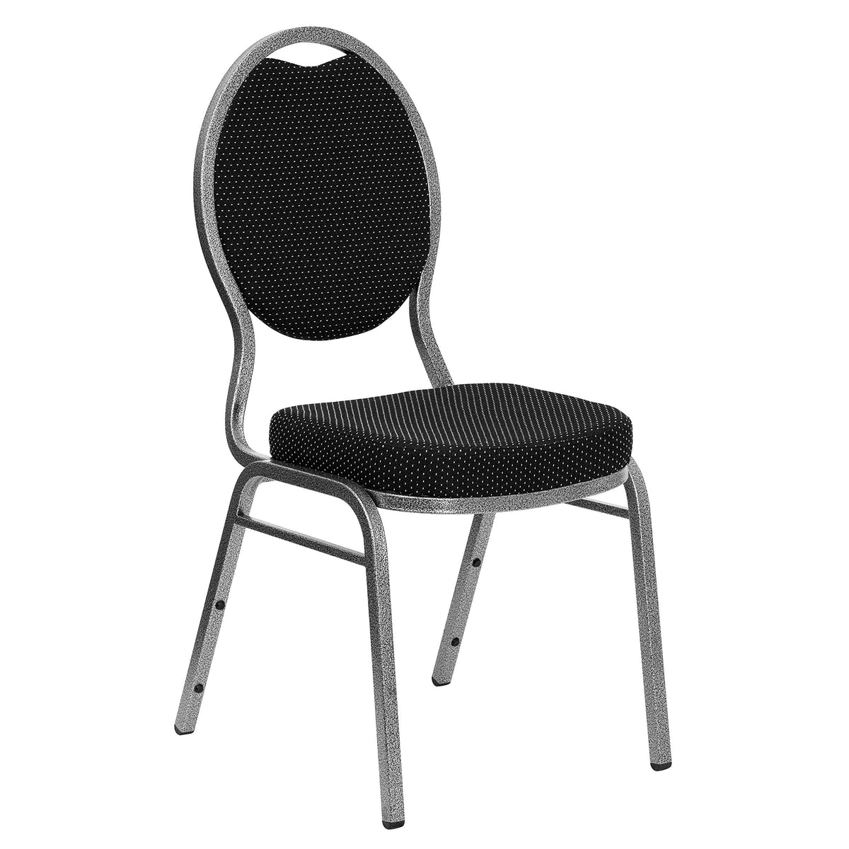 4 Pack HERCULES Series Teardrop Back Stacking Banquet Chair in Black Patterned Fabric - Silver Vein Frame