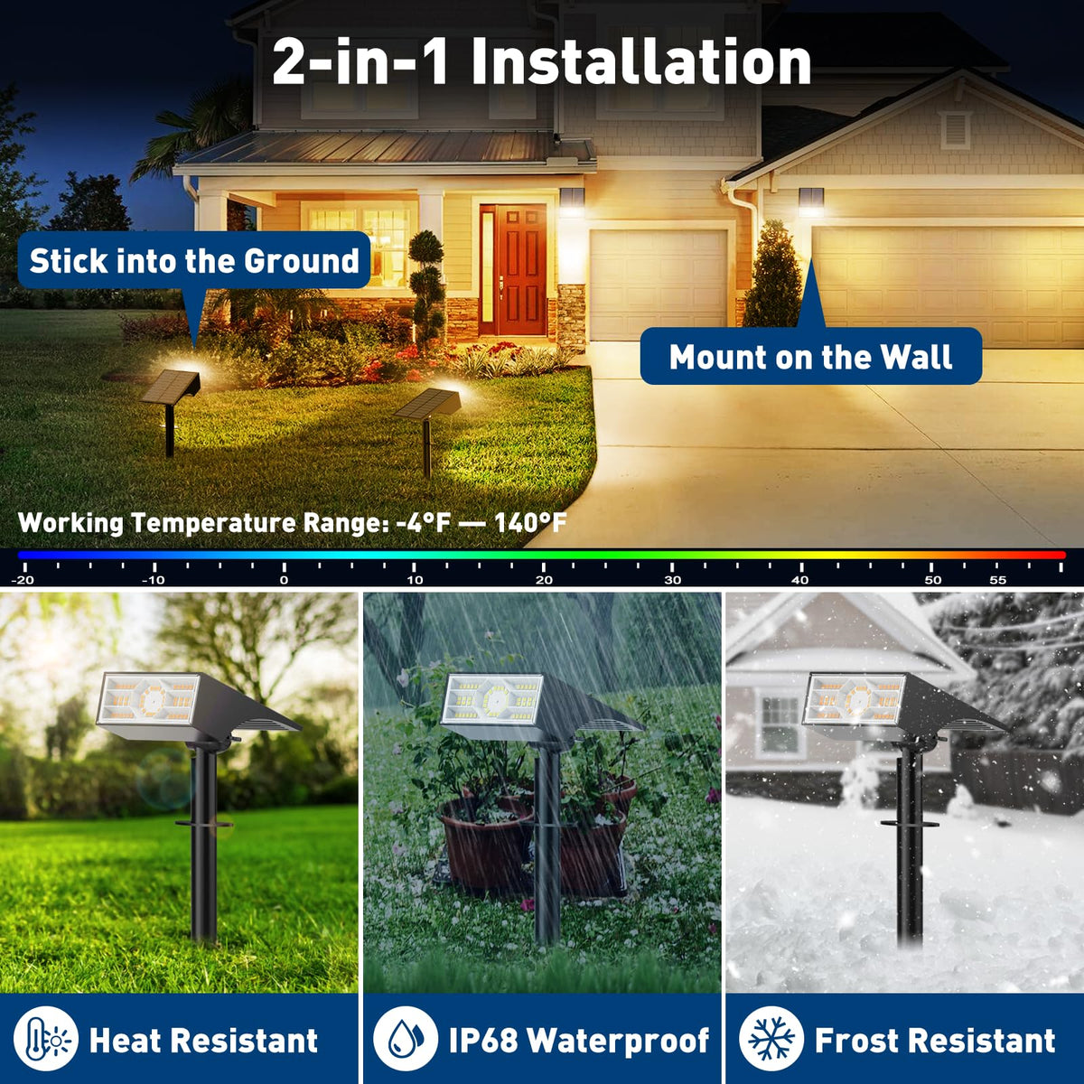 Solar Spot Lights Outdoor, 2 Packs/56 LED, Warm White Solar Spotlights