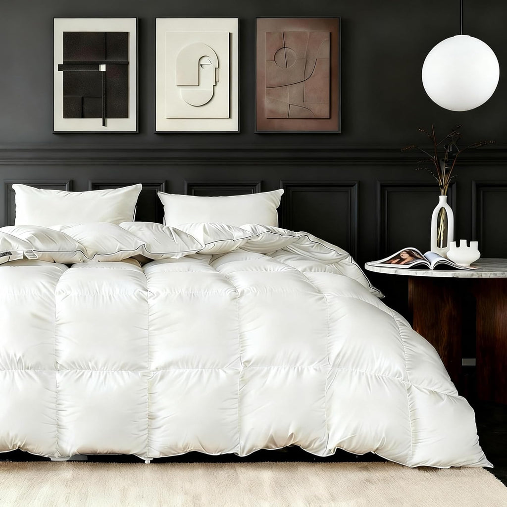 Lightweight Feather Down Fiber Comforter, Extra Fluffy White Duvet Insert,Ultra-Soft