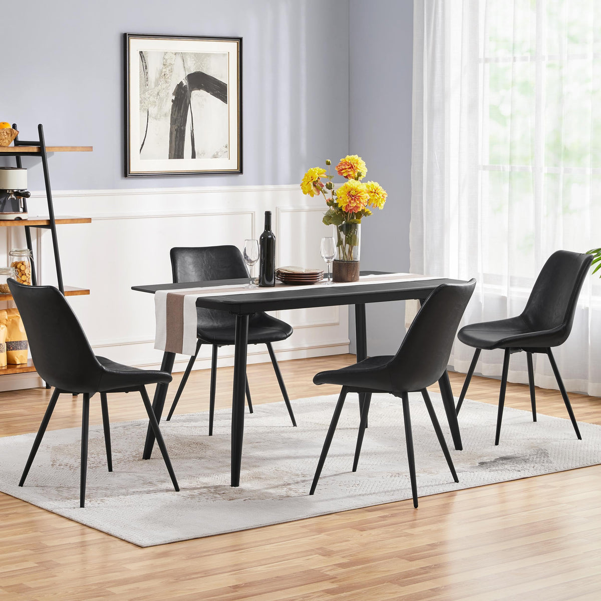Set of 2 Mid Century Modern Kitchen Chairs Black