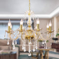 Eight-Light K9 Crystal Candle Chandelier with Clear Teardrop Pendants