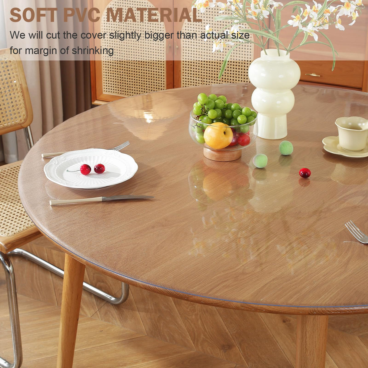 Round Frosted Table Cover Protector 35 Inch, 2mm Thick Table Protector, Waterproof Plastic Cover PVC Vinyl