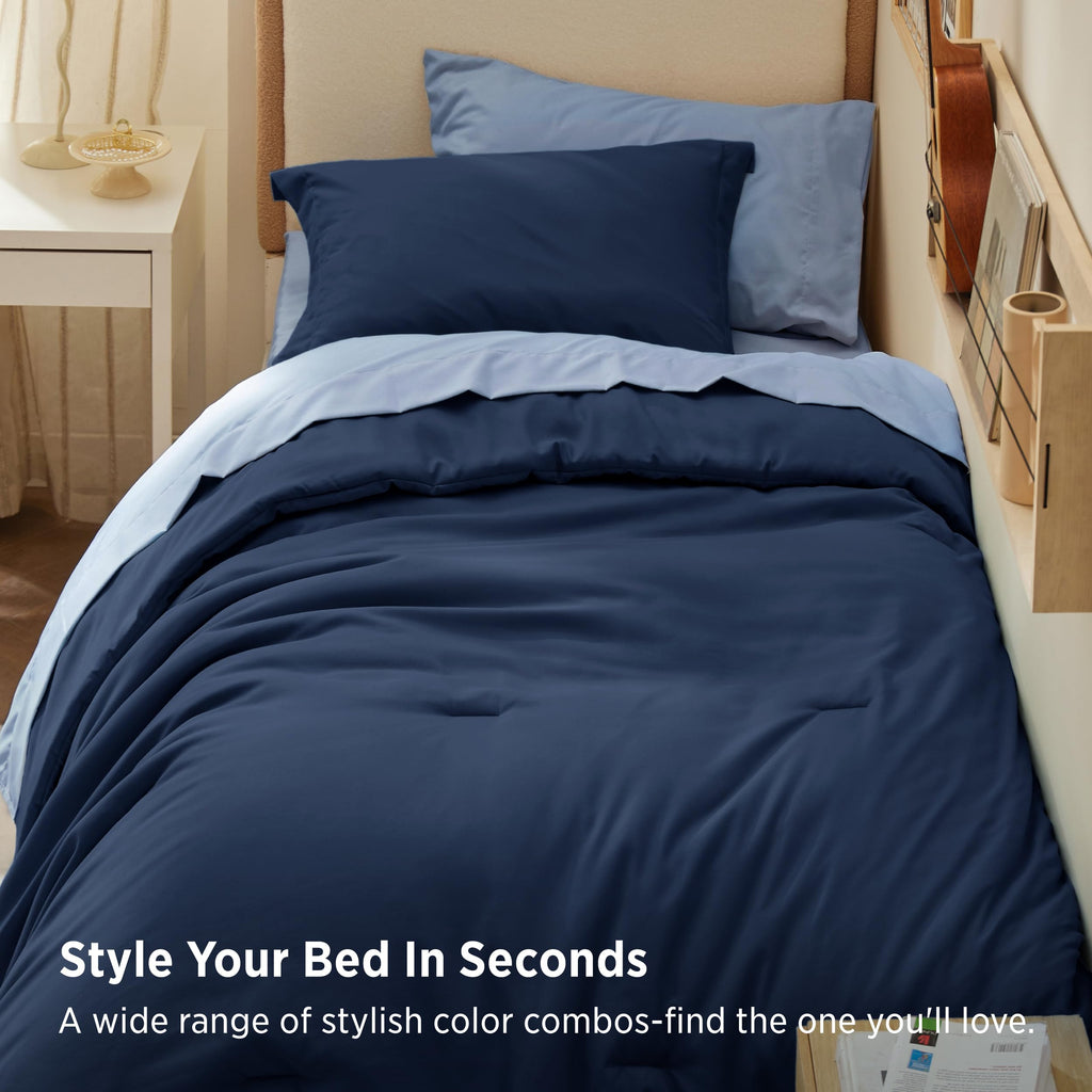 Bed Comforter Set - 5 Pieces Navy Blue Bedding Set 68"x88"