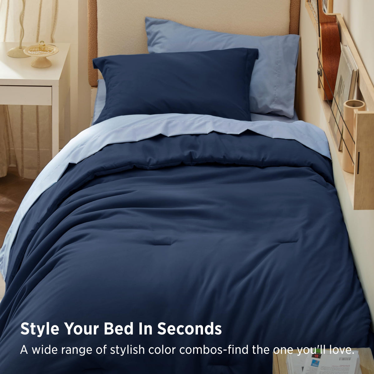 Bed Comforter Set - 5 Pieces Navy Blue Bedding Set 68"x88"