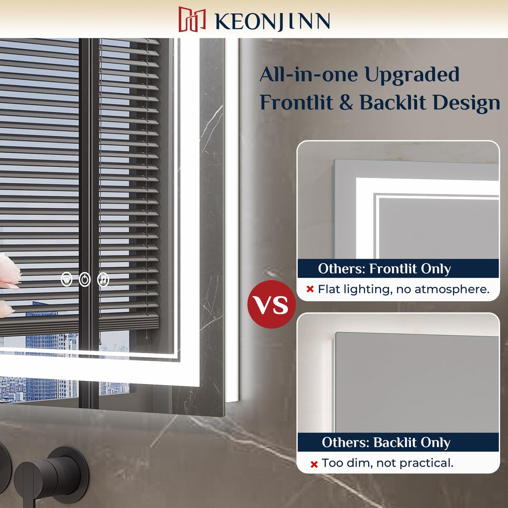 24" x 30" LED Bathroom Mirror with Lights, Frontlit & Backlit