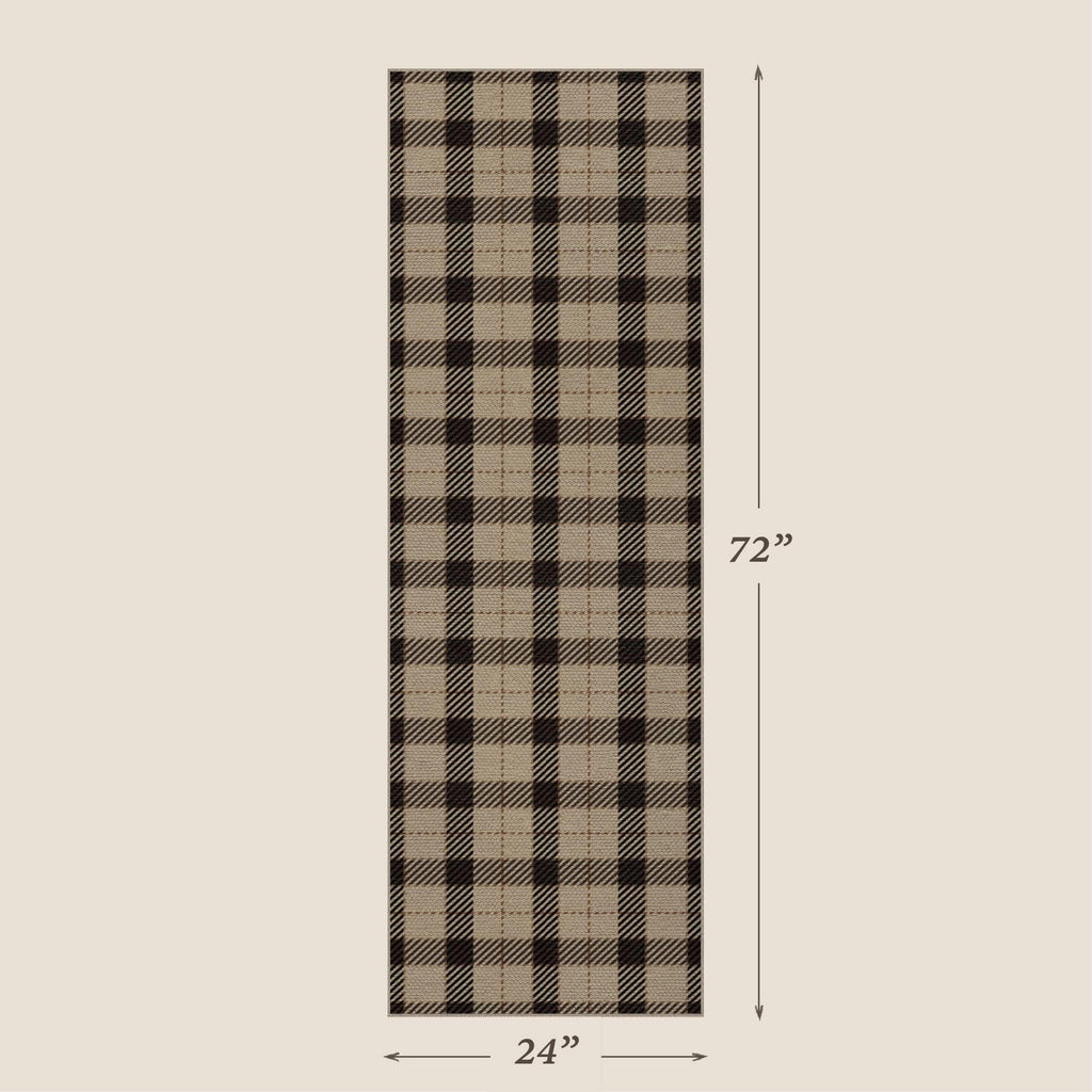 Easy Jute 2x6 Farmhouse Plaid Runner Rug, Black & Tan, Washable
