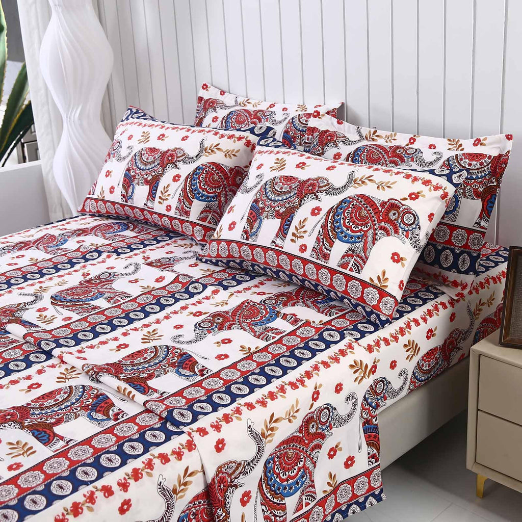 Boho Elephant Comforter Set Full Size, 7-Piece Bed in a Bag