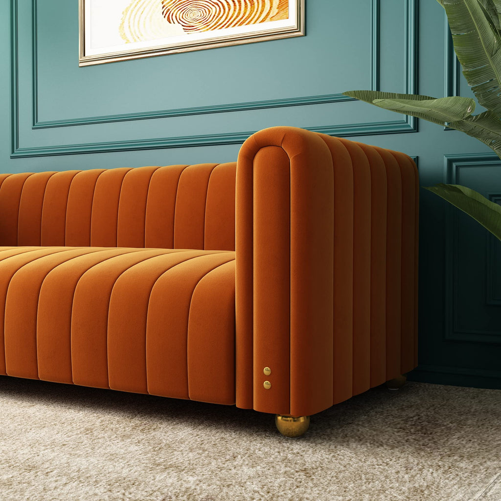 Tufted Couch Chesterfield Sofa Upholstered 81" W 3-Seater Comfy Sofa (Orange 2pcs)
