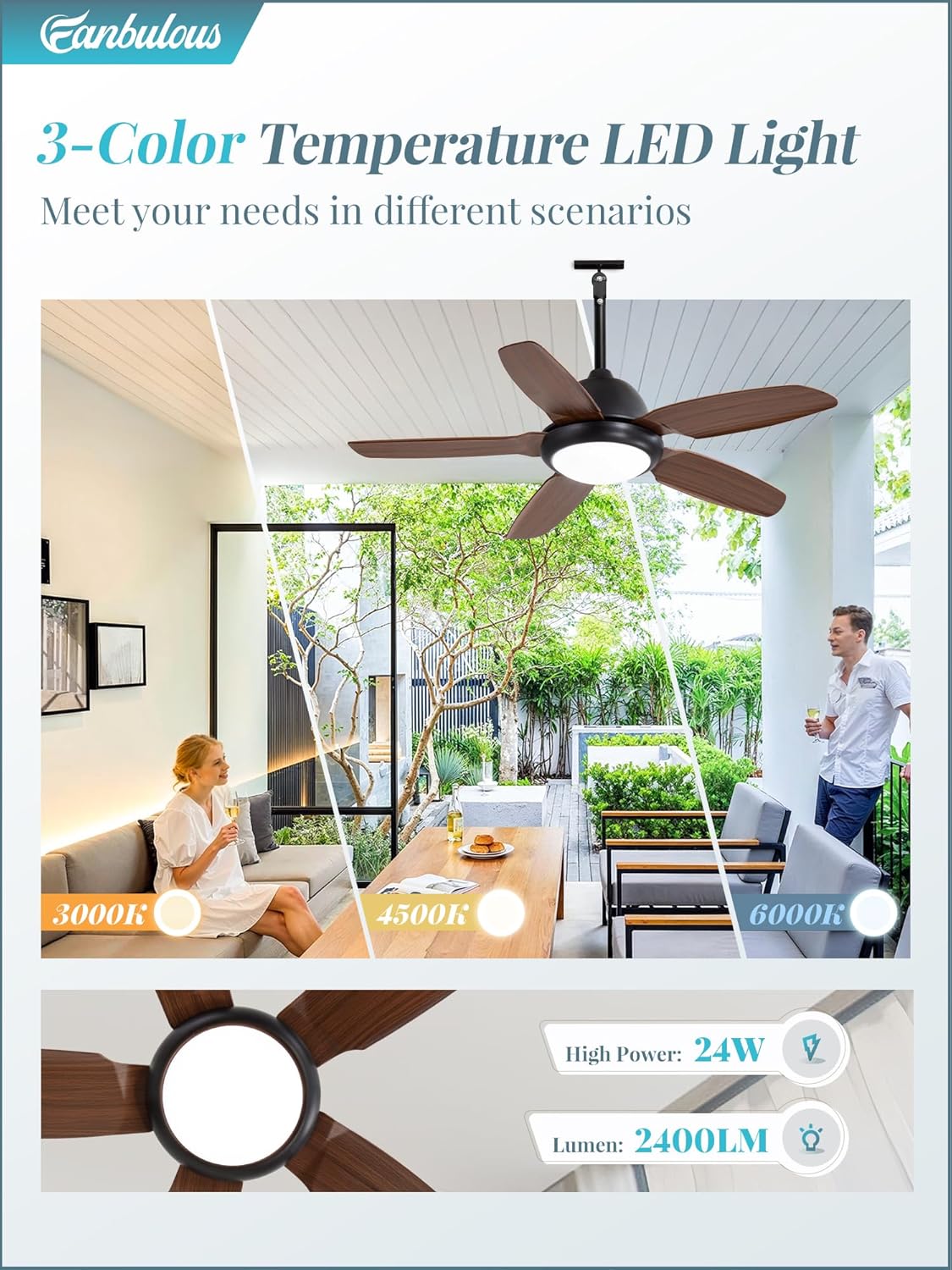 42" Brown Outdoor Ceiling Fan with Light & Remote