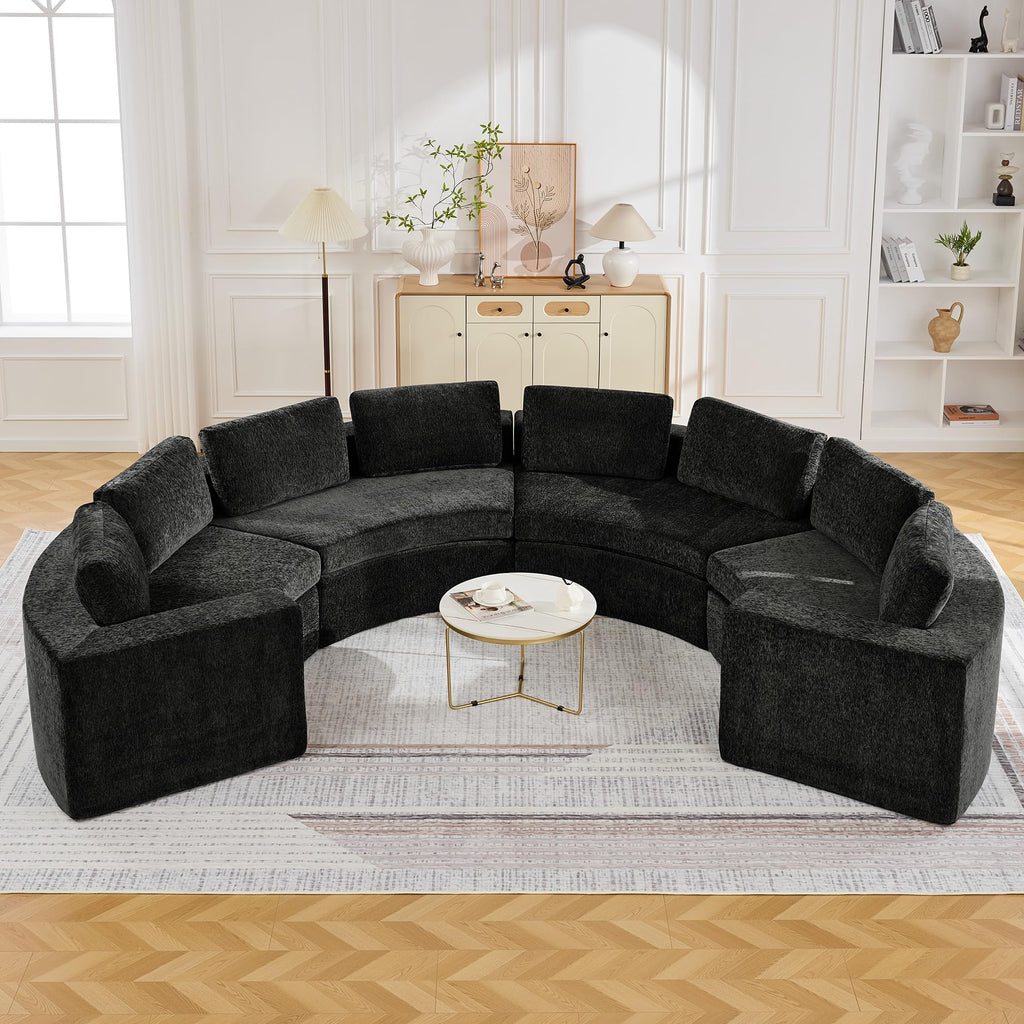 142'' Curved Round Boneless Couch, Oversized Half Moon with Deep Seat & Arms, Chenille Modular Sectional with