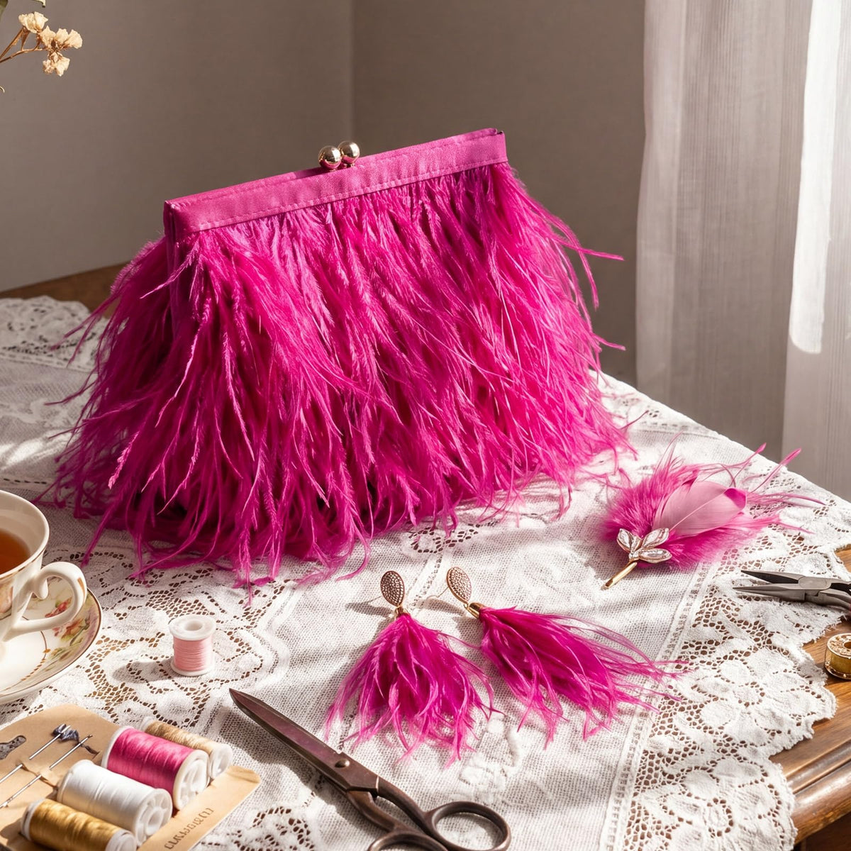 Ostrich Feathers Trims 3-4 Inch Feathers Fringe, Hot Pink - 10 Yards