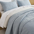 Coastal Quilt Set Cotton Dusty Blue Matelasse Coverlet Set with Seashell Stitching Heirloom Coastal Quilt