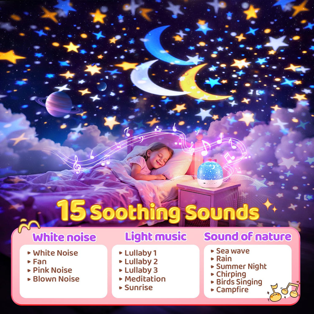 Unicorn Toys for Girls Gifts, 15 Films+15 Lullaby Sound Machine for Kids Night Light Projector, Remote+Rechargeable