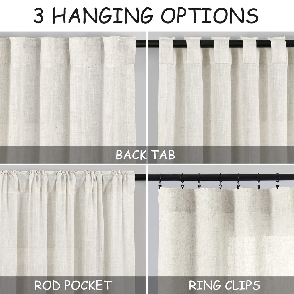 132 inch Curtains Extra Long 2 Panels Set Back Tab Neutral Farmhouse Drapes Light Filtering Semi Sheer Linen Curtain