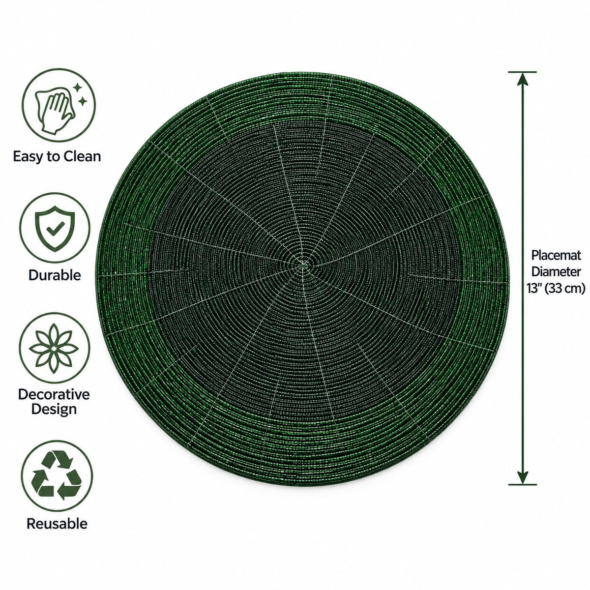 Beaded Round placemats Set of 4, 13 Inch Charger Green Tonal