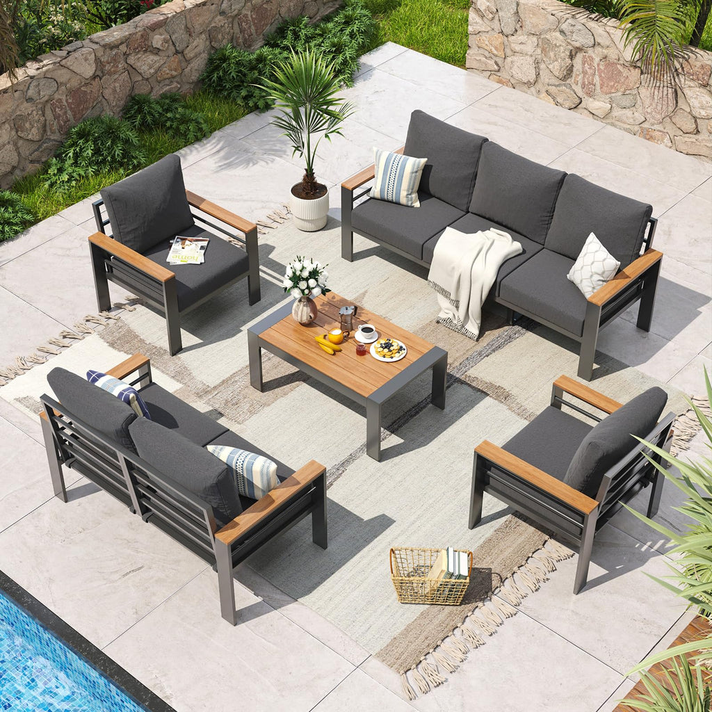 Aluminum Patio Furniture Set 7 Seats, Dark Grey